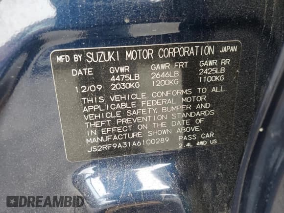 ✅ 2010 Suzuki Kizashi SE • VIN: JS2RF9A31A6100289 • Лот: 72898494. Опубликован ранее на Copart с пробегом 90 766 миль. Бесплатный доступ к архиву аукционных продаж из США и подробный отчёт об истории автомобиля на DreamBid. Изображение 12.