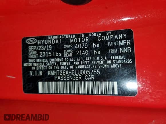 2020 Hyundai Veloster z VIN KMHT36AH6LU005255, wystawiony jako Copart lot #42808305 z przebiegiem 41 856 mil mil oraz Nie do naprawy • Non repairable. Historia ofert i sprzedaży dostępna na DreamBid. Obrazek 13.