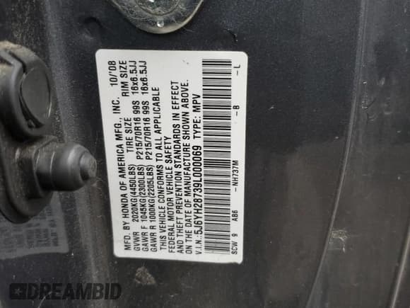 ✅ 2009 Honda Element EX • VIN: 5J6YH28739L000069 • Лот: 85857455. Опубликован ранее на Copart с пробегом 186 127 миль. Бесплатный доступ к архиву аукционных продаж из США и подробный отчёт об истории автомобиля на DreamBid. Изображение 13.