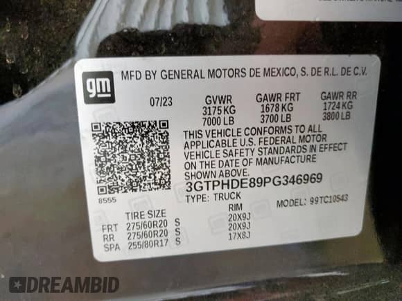 ✅ 2023 GMC Sierra 1500 • VIN: 3GTPHDE89PG346969 • Lot: 70484345. Listed on Copart with Not provided. Free auction sales archive from the USA and detailed vehicle history report at DreamBid. Image 13.