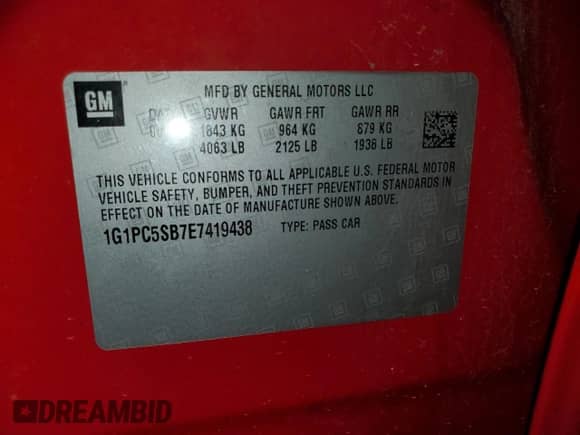 2014 Chevrolet Cruze 1LT z VIN 1G1PC5SB7E7419438, wystawiony jako Copart lot #62817625 z przebiegiem 138 033 mil mil oraz Szkoda całkowita • Salvage title. Historia ofert i sprzedaży dostępna na DreamBid. Obrazek 12.