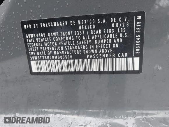 ✅ 2024 Volkswagen Jetta 40th Anniversary Edition • VIN: 3VW9T7BU7RM003590 • Lot: 42181046. Wystawiony na IAAI z przebiegiem 20 777 mil. Bezpłatny archiwum sprzedaży aukcyjnych z USA i szczegółowy raport historii pojazdu na DreamBid. Zdjęcie 9.