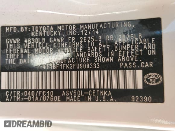 ✅ 2015 Toyota Camry SE • VIN: 4T1BF1FK3FU908333 • Lot: 87212285. Wystawiony na Copart z przebiegiem 140 567 mil. Bezpłatny archiwum sprzedaży aukcyjnych z USA i szczegółowy raport historii pojazdu na DreamBid. Zdjęcie 13.