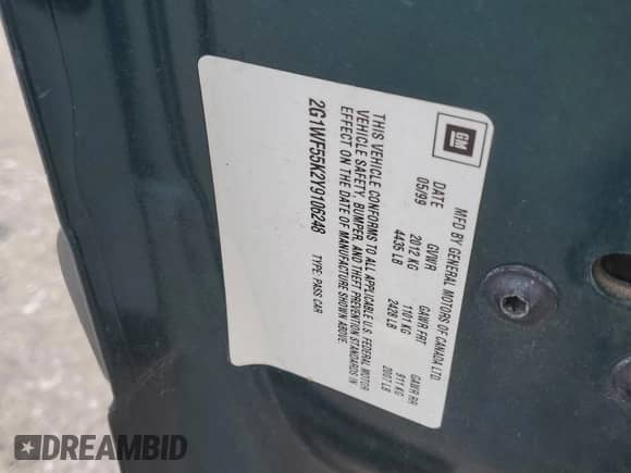 2000 Chevrolet Impala with VIN 2G1WF55K2Y9106248, listed as a Copart auction lot 66065354 with 102,942 mi miles and Clean title. Bid and sale history available at DreamBid. Image 12.