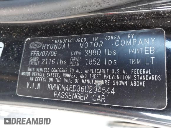 ✅ 2006 Hyundai Elantra GLS • VIN: KMHDN46D36U294544 • Lot: 41666220. Wystawiony na IAAI z przebiegiem 160 639 mil. Bezpłatny archiwum sprzedaży aukcyjnych z USA i szczegółowy raport historii pojazdu na DreamBid. Zdjęcie 9.