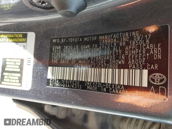 ✅ 2018 Toyota Corolla L • VIN: 2T1BURHE2JC972806 • Lot: 42319408. Listed on IAAI with 135,279 mi. Free auction sales archive from the USA and detailed vehicle history report at DreamBid. Image 9.