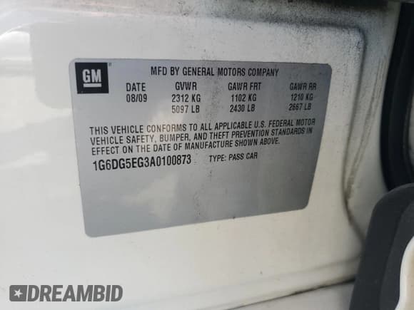 ✅ 2010 Cadillac CTS Luxury • VIN: 1G6DG5EG3A0100873 • Lot: 69623295. Wystawiony na Copart z przebiegiem 104 010 mil. Bezpłatny archiwum sprzedaży aukcyjnych z USA i szczegółowy raport historii pojazdu na DreamBid. Zdjęcie 12.