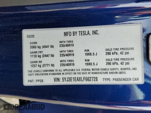 ✅ 2020 Tesla Model 3 Standard Range Plus • VIN: 5YJ3E1EAXLF662728 • Лот: 42974925. Опубликован ранее на Copart с пробегом 48 060 миль. Бесплатный доступ к архиву аукционных продаж из США и подробный отчёт об истории автомобиля на DreamBid. Изображение 14.