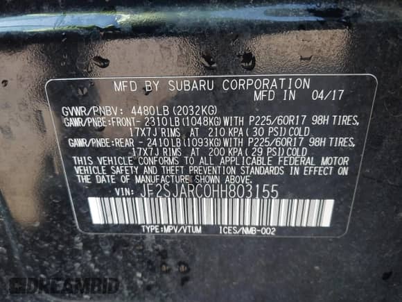 2017 Subaru Forester Limited with VIN JF2SJARC0HH803155, listed as a IAAI auction lot 43085830 with 101,984 mi miles and . Bid and sale history available at DreamBid. Image 9.