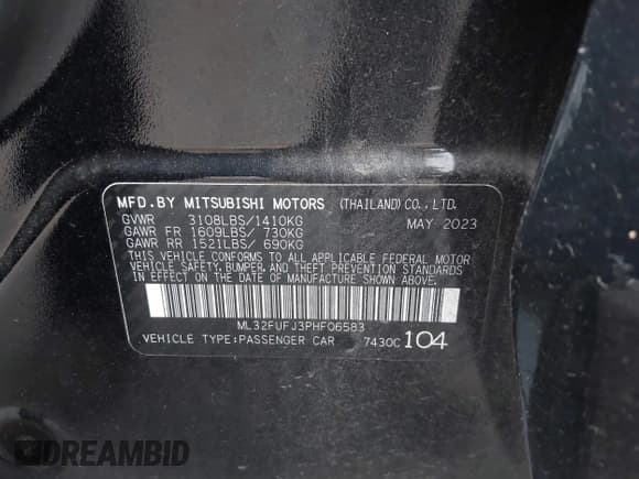 ✅ 2023 Mitsubishi Mirage ES • VIN: ML32FUFJ3PHF06583 • Лот: 41070939. Опубликован ранее на IAAI с пробегом 17 155 миль. Бесплатный доступ к архиву аукционных продаж из США и подробный отчёт об истории автомобиля на DreamBid. Изображение 9.