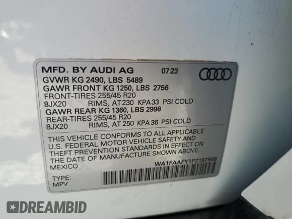 ✅ 2023 Audi Q5 S line Prestige • VIN: WA1FAAFY1P2197568 • Lot: 58083445. Wystawiony na Copart z przebiegiem Nie podano. Bezpłatny archiwum sprzedaży aukcyjnych z USA i szczegółowy raport historii pojazdu na DreamBid. Zdjęcie 13.