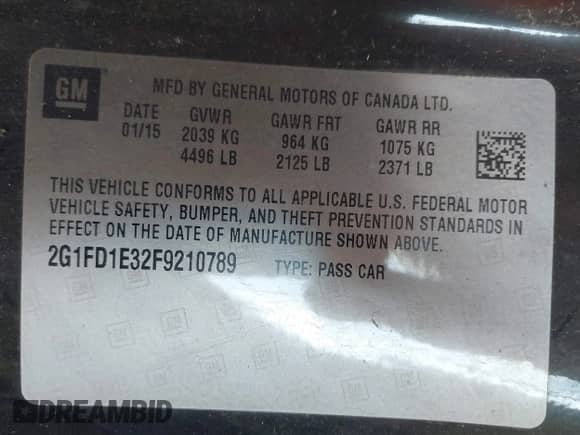 2015 Chevrolet Camaro LT with VIN 2G1FD1E32F9210789, listed as a IAAI auction lot 43539798 with 108,455 mi miles and . Bid and sale history available at DreamBid. Image 9.