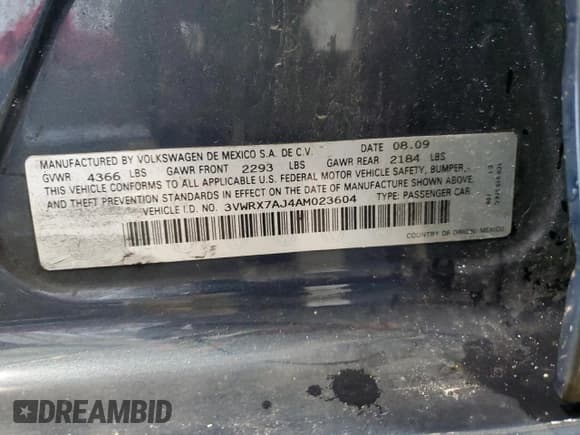 ✅ 2010 Volkswagen Jetta SE • VIN: 3VWRX7AJ4AM023604 • Lot: 64779425. Listed on Copart with 177,058 mi. Free auction sales archive from the USA and detailed vehicle history report at DreamBid. Image 12.