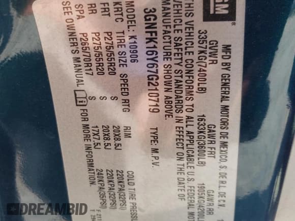 ✅ 2007 Chevrolet Suburban LTZ • VIN: 3GNFK16Y67G210719 • Lot: 47458853. Wystawiony na Copart z przebiegiem 225 410 mil. Bezpłatny archiwum sprzedaży aukcyjnych z USA i szczegółowy raport historii pojazdu na DreamBid. Zdjęcie 15.