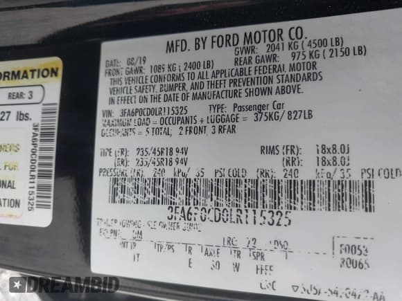 ✅ 2020 Ford Fusion SEL • VIN: 3FA6P0CD0LR115325 • Лот: 43557361. Опубликован ранее на IAAI с пробегом 91 599 миль. Бесплатный доступ к архиву аукционных продаж из США и подробный отчёт об истории автомобиля на DreamBid. Изображение 9.