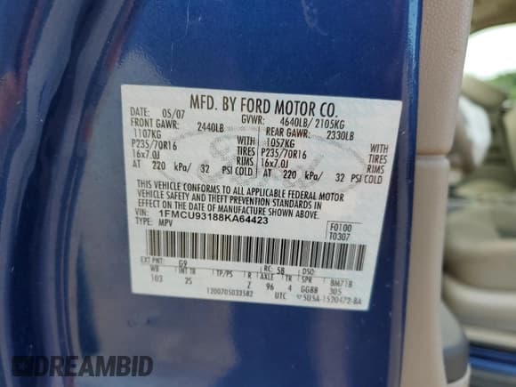 ✅ 2008 Ford Escape XLT • VIN: 1FMCU93188KA64423 • Lot: 56181395. Listed on Copart with 163,020 mi. Free auction sales archive from the USA and detailed vehicle history report at DreamBid. Image 14.