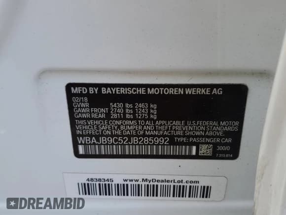 ✅ 2018 BMW 5 Series M550i xDrive • VIN: WBAJB9C52JB285992 • Лот: 81937825. Опубликован ранее на Copart с пробегом Не указан. Бесплатный доступ к архиву аукционных продаж из США и подробный отчёт об истории автомобиля на DreamBid. Изображение 13.