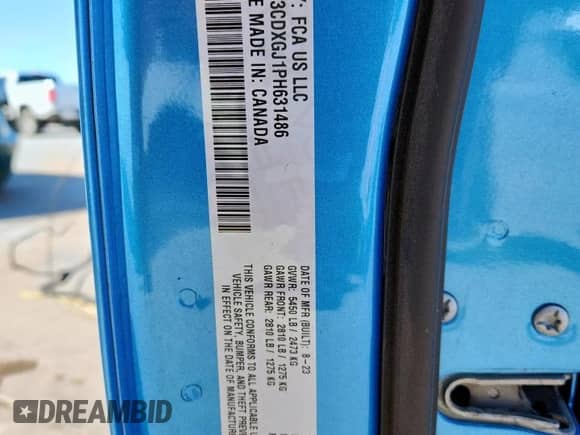 2023 Dodge Charger Scat Pack with VIN 2C3CDXGJ1PH631486, listed as a Copart auction lot 90645765 with Not provided miles and Salvage title. Bid and sale history available at DreamBid. Image 13.