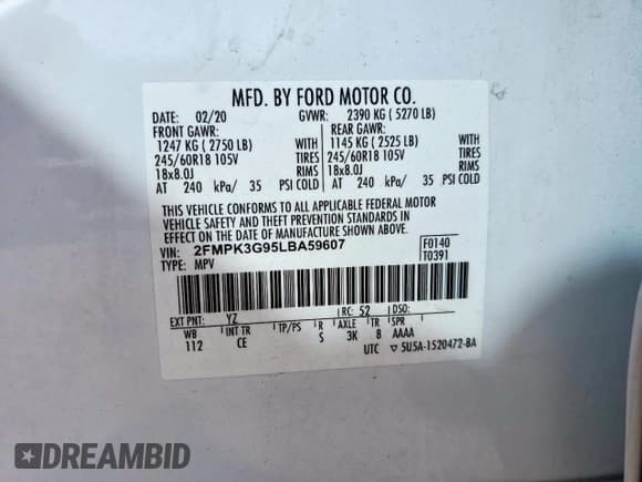 ✅ 2020 Ford Edge SE • VIN: 2FMPK3G95LBA59607 • Lot: 49748085. Wystawiony na Copart z przebiegiem 139 129 mil. Bezpłatny archiwum sprzedaży aukcyjnych z USA i szczegółowy raport historii pojazdu na DreamBid. Zdjęcie 13.