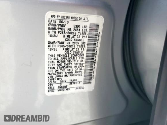 ✅ 2010 Infiniti FX • VIN: JN8AS1MU1AM802783 • Lot: 57805215. Wystawiony na Copart z przebiegiem 134 875 mil. Bezpłatny archiwum sprzedaży aukcyjnych z USA i szczegółowy raport historii pojazdu na DreamBid. Zdjęcie 13.