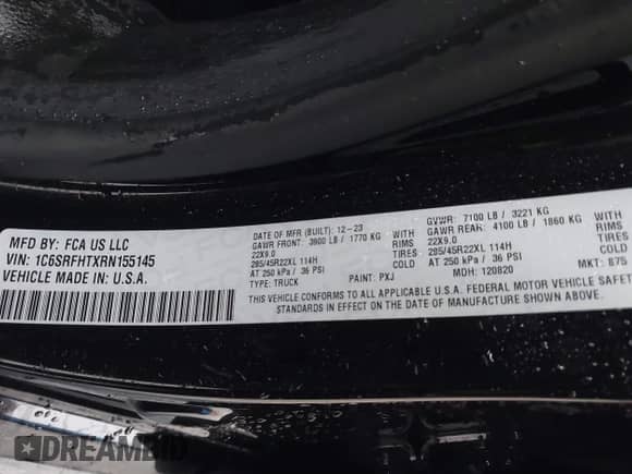 2024 Ram 1500 Limited с VIN 1C6SRFHTXRN155145, выставлен на аукционе IAAI как лот 41462229 с пробегом 26 765 миль миль и . История ставок и продаж доступна на DreamBid. Изображение 9.