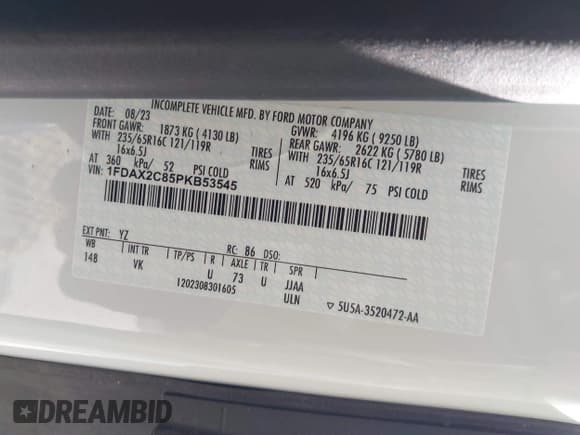 ✅ 2023 Ford Transit Passenger XL • VIN: 1FDAX2C85PKB53545 • Lot: 42693061. Wystawiony na IAAI z przebiegiem 11 734 mil. Bezpłatny archiwum sprzedaży aukcyjnych z USA i szczegółowy raport historii pojazdu na DreamBid. Zdjęcie 9.