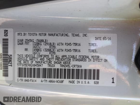 ✅ 2016 Toyota Tacoma SR • VIN: 5TFSX5EN8GX045047 • Лот: 61563995. Опубликован ранее на Copart с пробегом 138 217 миль. Бесплатный доступ к архиву аукционных продаж из США и подробный отчёт об истории автомобиля на DreamBid. Изображение 13.