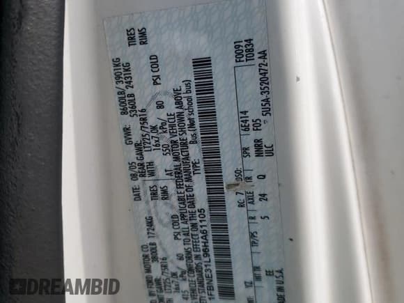 ✅ 2006 Ford Econoline Passenger XL • VIN: 1FBNE31L96HA61105 • Lot: 51996365. Listed on Copart with 306,164 mi. Free auction sales archive from the USA and detailed vehicle history report at DreamBid. Image 15.