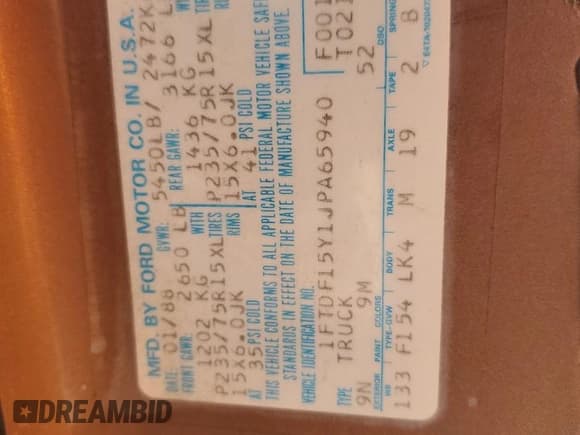 ✅ 1988 Ford F-150 • VIN: 1FTDF15Y1JPA65940 • Lot: 91714495. Wystawiony na Copart z przebiegiem 156 378 mil. Bezpłatny archiwum sprzedaży aukcyjnych z USA i szczegółowy raport historii pojazdu na DreamBid. Zdjęcie 12.