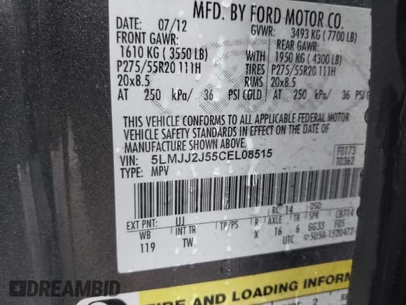 ✅ 2012 Lincoln Navigator • VIN: 5LMJJ2J55CEL08515 • Lot: 42218609. Wystawiony na IAAI z przebiegiem 200 949 mil. Bezpłatny archiwum sprzedaży aukcyjnych z USA i szczegółowy raport historii pojazdu na DreamBid. Zdjęcie 9.