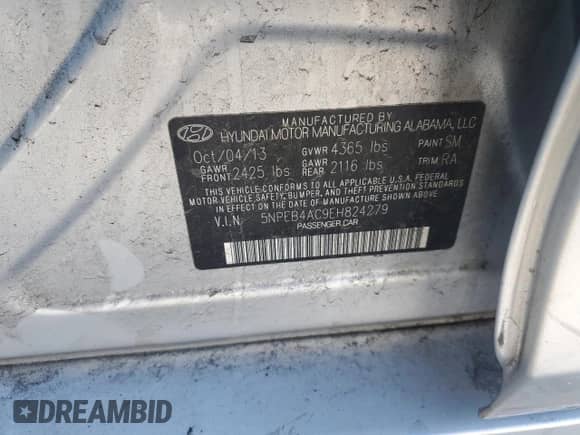 2014 Hyundai Sonata GLS with VIN 5NPEB4AC9EH824279, listed as a Copart auction lot 87130315 with 121,661 mi miles and Clean title. Bid and sale history available at DreamBid. Image 12.