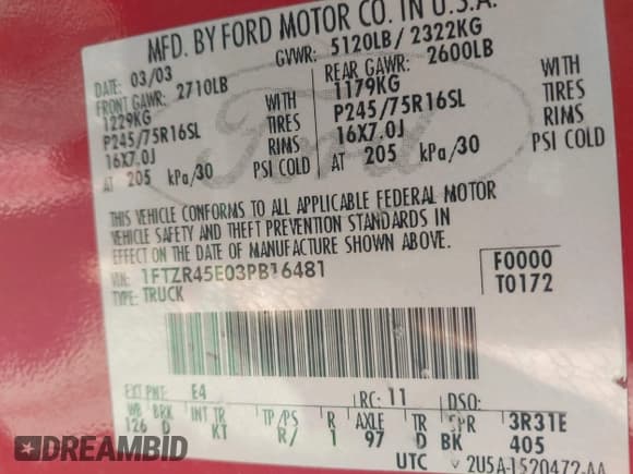 ✅ 2003 Ford Ranger XL Fleet • VIN: 1FTZR45E03PB16481 • Лот: 43833069. Опубликован ранее на IAAI с пробегом 113 261 миль. Бесплатный доступ к архиву аукционных продаж из США и подробный отчёт об истории автомобиля на DreamBid. Изображение 9.