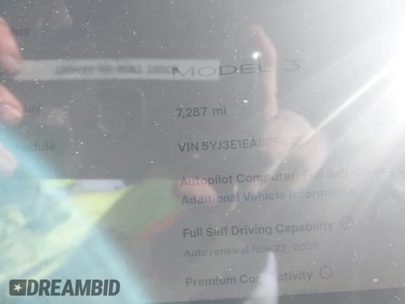 ✅ 2023 Tesla Model 3 • VIN: 5YJ3E1EA8PF619057 • Lot: 43586407. Listed on IAAI with 7,287 mi. Free auction sales archive from the USA and detailed vehicle history report at DreamBid. Image 9.