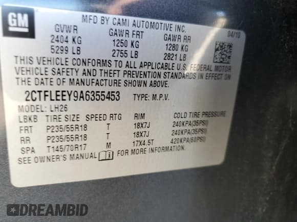 ✅ 2010 GMC Terrain SLE-2 • VIN: 2CTFLEEY9A6355453 • Lot: 76421574. Listed on Copart with 137,348 mi. Free auction sales archive from the USA and detailed vehicle history report at DreamBid. Image 13.