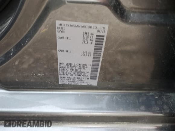 ✅ 2025 Nissan Altima SV • VIN: 1N4BL4DV1SN388770 • Lot: 67081025. Listed on Copart with 6,097 mi. Free auction sales archive from the USA and detailed vehicle history report at DreamBid. Image 12.