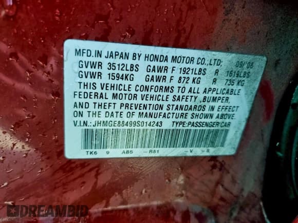 ✅ 2009 Honda Fit Sport • VIN: JHMGE88499S014243 • Lot: 95554195. Listed on Copart with 174,543 mi. Free auction sales archive from the USA and detailed vehicle history report at DreamBid. Image 13.