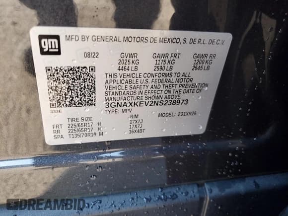 ✅ 2022 Chevrolet Equinox LT • VIN: 3GNAXKEV2NS238973 • Лот: 80701515. Опубликован ранее на Copart с пробегом 108 105 миль. Бесплатный доступ к архиву аукционных продаж из США и подробный отчёт об истории автомобиля на DreamBid. Изображение 13.