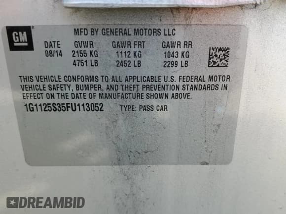 ✅ 2015 Chevrolet Impala LT • VIN: 1G1125S35FU113052 • Лот: 72202334. Опубликован ранее на Copart с пробегом 135 245 миль. Бесплатный доступ к архиву аукционных продаж из США и подробный отчёт об истории автомобиля на DreamBid. Изображение 13.