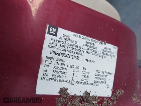 ✅ 2007 Chevrolet Tahoe LT • VIN: 1GNFK13057J127506 • Lot: 43723905. Wystawiony na IAAI z przebiegiem 241 794 mil. Bezpłatny archiwum sprzedaży aukcyjnych z USA i szczegółowy raport historii pojazdu na DreamBid. Zdjęcie 9.