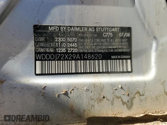 ✅ 2009 Mercedes-Benz CLS 550 • VIN: WDDDJ72X29A148620 • Lot: 66758345. Listed on Copart with 114,351 mi. Free auction sales archive from the USA and detailed vehicle history report at DreamBid. Image 12.