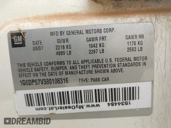 ✅ 2008 Cadillac CTS RWD • VIN: 1G6DP57V380108316 • Lot: 43162599. Listed on IAAI with Not provided. Free auction sales archive from the USA and detailed vehicle history report at DreamBid. Image 9.