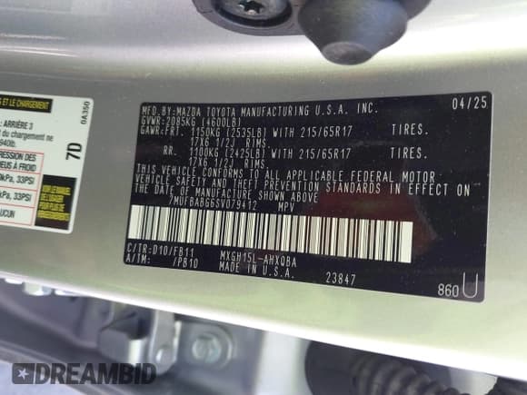 ✅ 2025 Toyota Corolla Cross Hybrid S • VIN: 7MUFBABG6SV079412 • Lot: 43030218. Listed on IAAI with 5,149 mi. Free auction sales archive from the USA and detailed vehicle history report at DreamBid. Image 9.