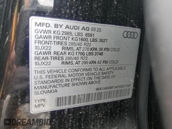 ✅ 2023 Audi SQ8 Premium Plus • VIN: WA1AWBF14PD027259 • Lot: 62508815. Wystawiony na Copart z przebiegiem 46 448 mil. Bezpłatny archiwum sprzedaży aukcyjnych z USA i szczegółowy raport historii pojazdu na DreamBid. Zdjęcie 13.