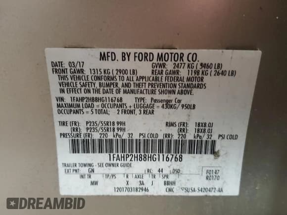 ✅ 2017 Ford Taurus SEL • VIN: 1FAHP2H88HG116768 • Lot: 57888415. Listed on Copart with 56,773 mi. Free auction sales archive from the USA and detailed vehicle history report at DreamBid. Image 12.