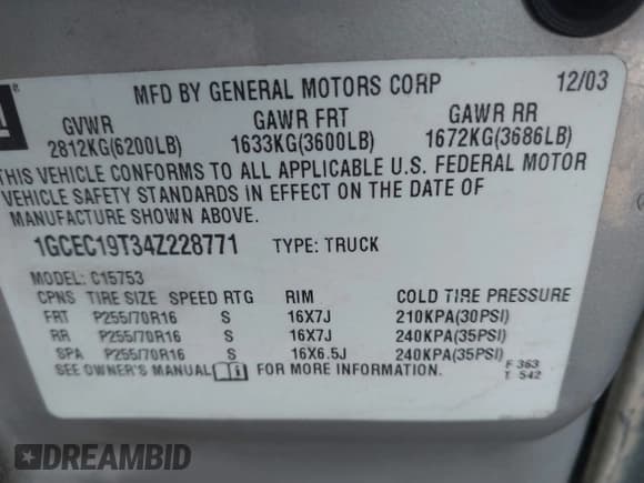 ✅ 2004 Chevrolet Silverado 1500 • VIN: 1GCEC19T34Z228771 • Lot: 43675876. Wystawiony na IAAI z przebiegiem 285 038 mil. Bezpłatny archiwum sprzedaży aukcyjnych z USA i szczegółowy raport historii pojazdu na DreamBid. Zdjęcie 9.