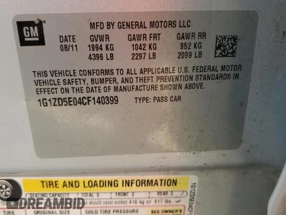 ✅ 2012 Chevrolet Malibu 2LT • VIN: 1G1ZD5E04CF140399 • Lot: 83236864. Listed on Copart with 123,410 mi. Free auction sales archive from the USA and detailed vehicle history report at DreamBid. Image 13.