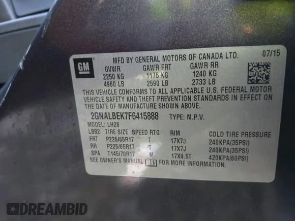 ✅ 2015 Chevrolet Equinox LT • VIN: 2GNALBEK7F6415888 • Лот: 43415827. Опубликован ранее на IAAI с пробегом 141 191 миль. Бесплатный доступ к архиву аукционных продаж из США и подробный отчёт об истории автомобиля на DreamBid. Изображение 9.