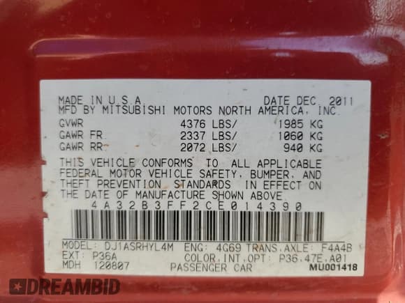 ✅ 2012 Mitsubishi Galant ES • VIN: 4A32B3FF2CE014390 • Lot: 86180045. Wystawiony na Copart z przebiegiem 134 066 mil. Bezpłatny archiwum sprzedaży aukcyjnych z USA i szczegółowy raport historii pojazdu na DreamBid. Zdjęcie 13.