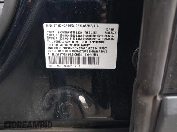 ✅ 2020 Honda Passport EX-L • VIN: 5FNYF8H54LB000055 • Lot: 43319655. Listed on IAAI with 14,502 mi. Free auction sales archive from the USA and detailed vehicle history report at DreamBid. Image 9.