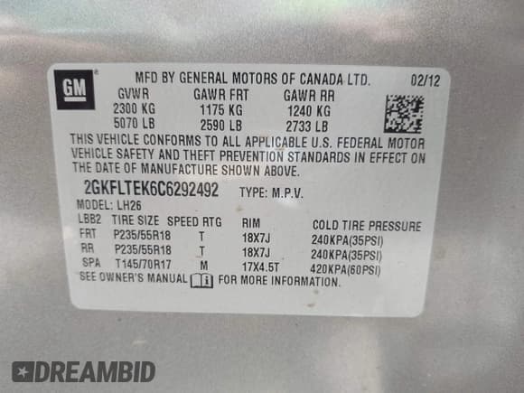 ✅ 2012 GMC Terrain SLE-2 • VIN: 2GKFLTEK6C6292492 • Лот: 42553761. Опубликован ранее на IAAI с пробегом 99 783 миль. Бесплатный доступ к архиву аукционных продаж из США и подробный отчёт об истории автомобиля на DreamBid. Изображение 9.